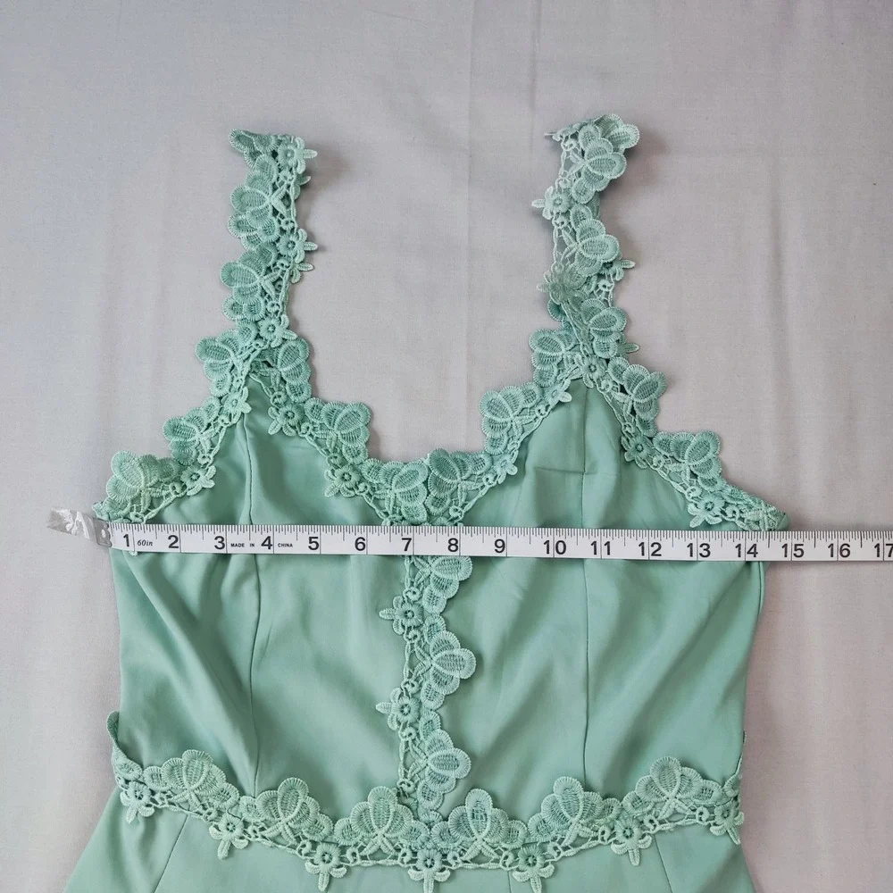 X-YUE Dress Women Medium Mint Green Lace Trim Sleeveless Fit Flare Cocktail Mini